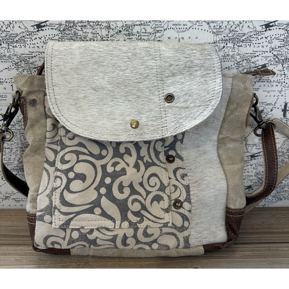 Myra Bag Cream, Gray, Brown Patchwork Crossbody